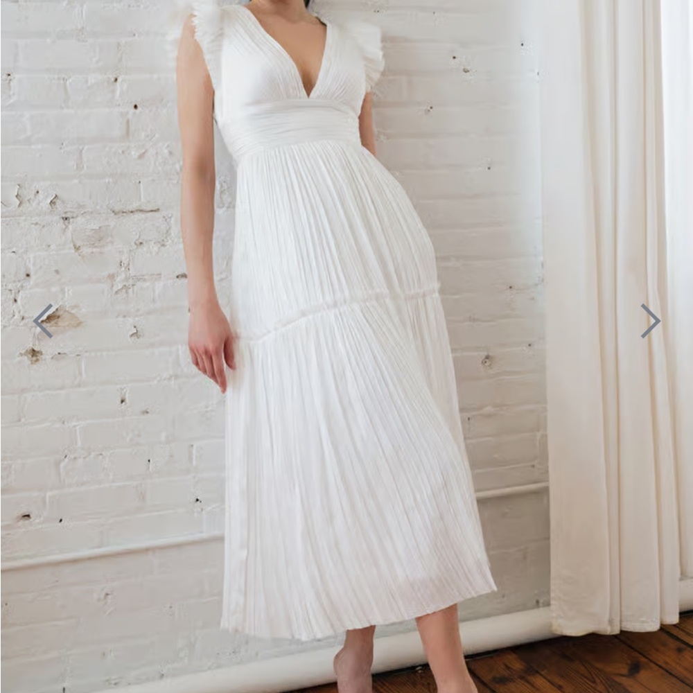 Jenny Yoo Ivory Crinkle Satin Midi Dress